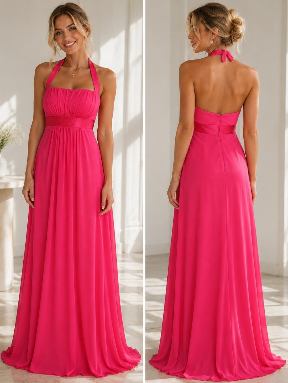 ALFRED ANGELO Halter Maxi Dress Womens Size 6 Pink Formal Prom Evening Elegant